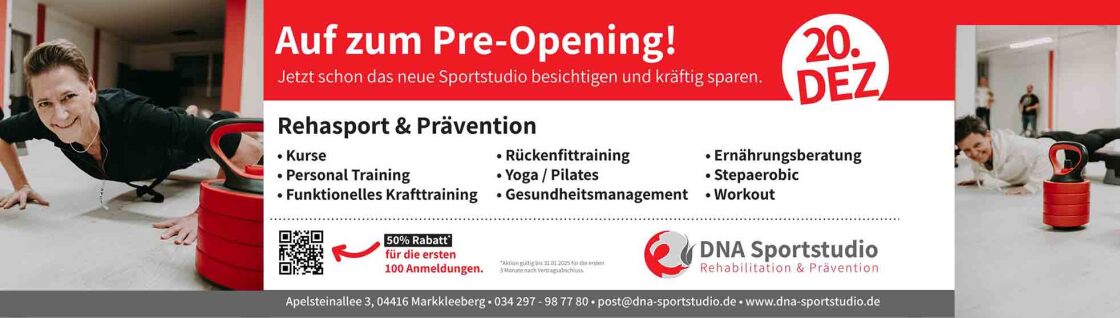 D-N-A Sportstudio Markkleeberg, Fitness und Gesundheit Spezial  27.12.2024, 10 Uhr
